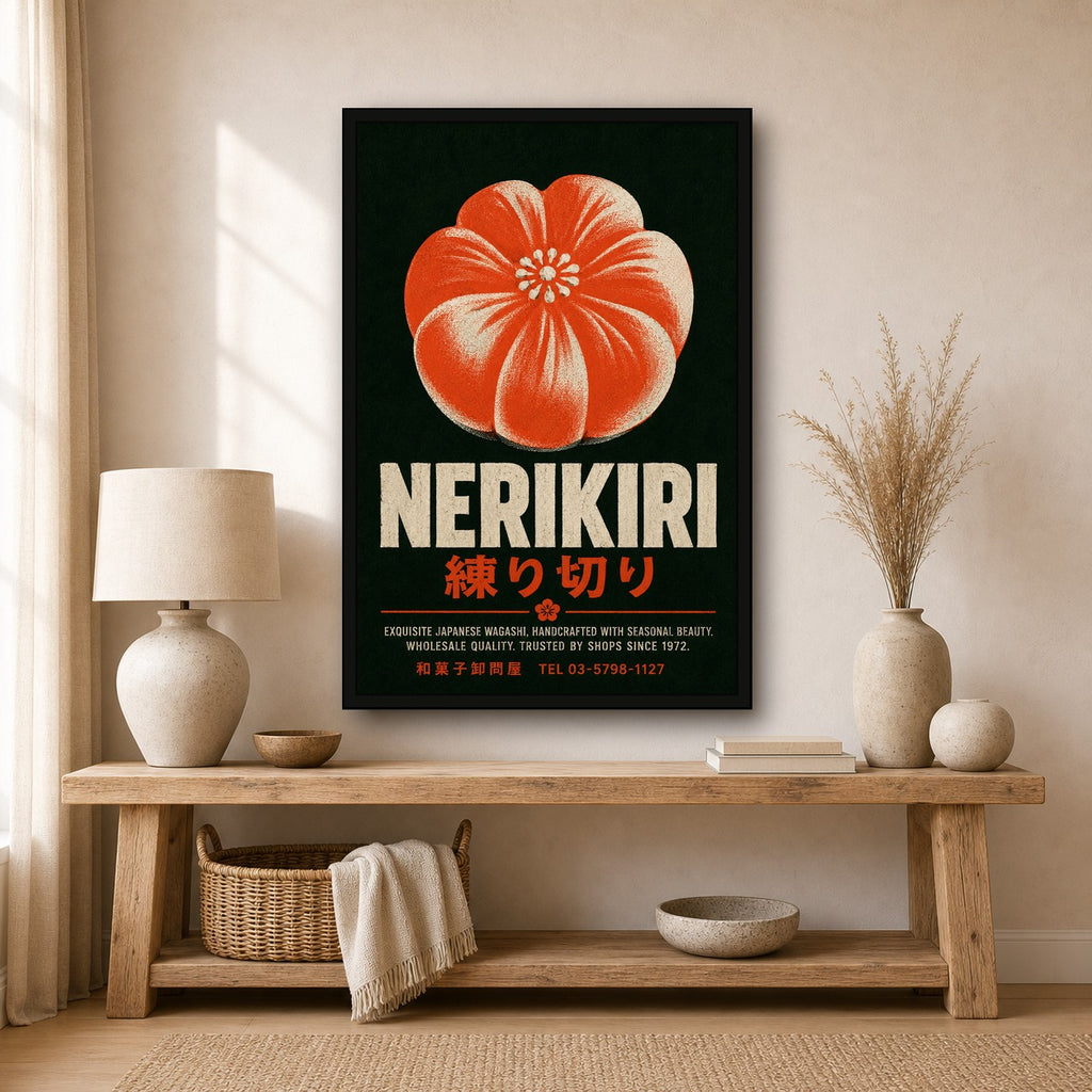 Nerikiri Wagashi Flower Poster, Vibrant Japanese Wall Art for Modern Zen Decor - 2x3 room mockup