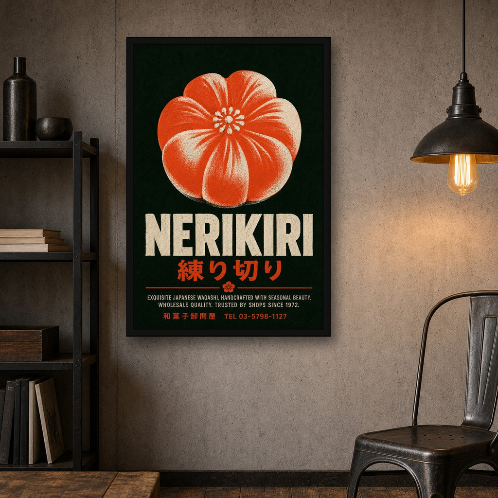 Nerikiri Wagashi Flower Poster, Vibrant Japanese Wall Art for Modern Zen Decor - 2x3 room mockup