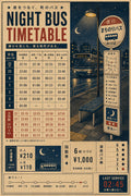 Night Bus Timetable Japanese Retro Poster Print