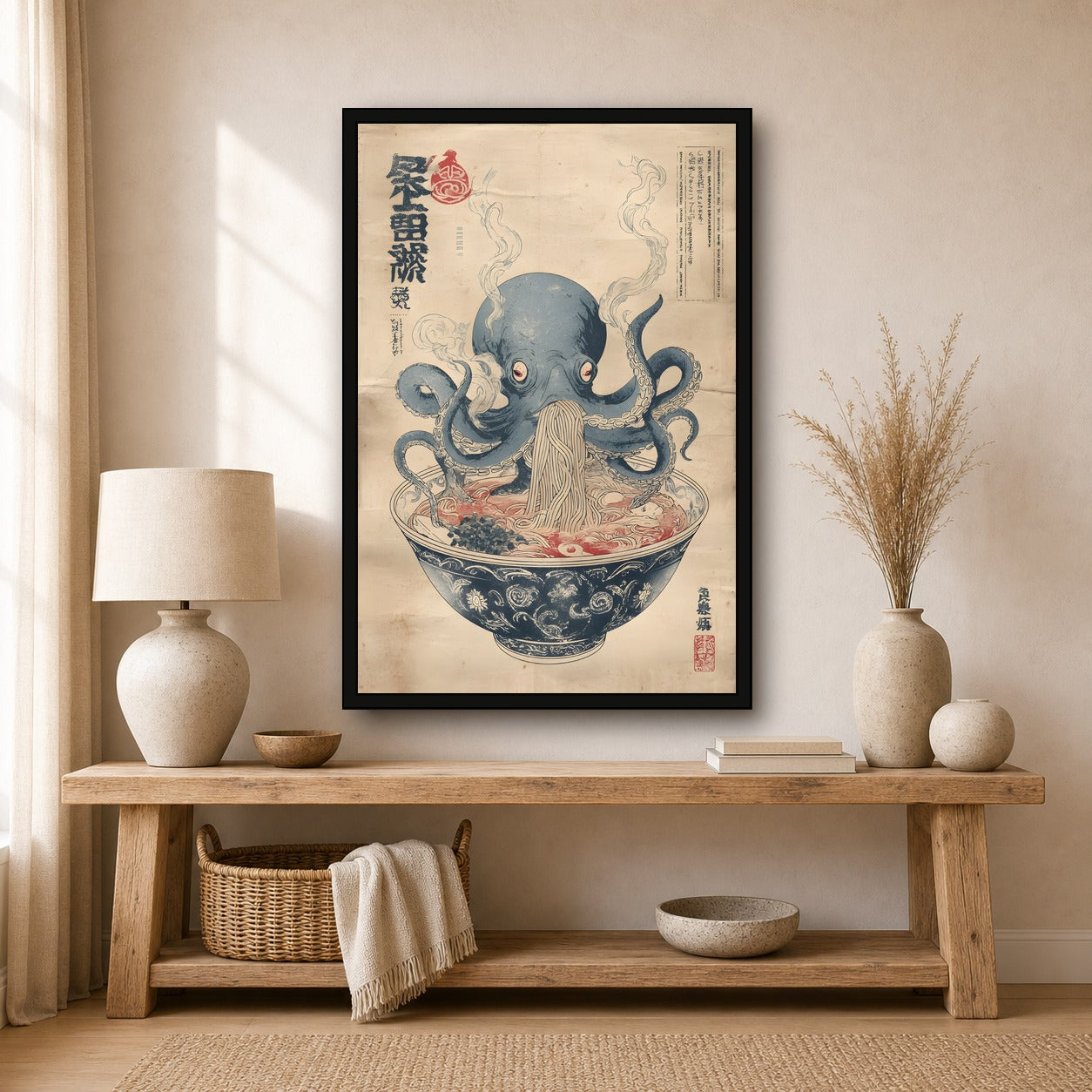 Octopus Ramen Poster, Japanese Food Wall Art, Kitchen Print - 2x3 room mockup