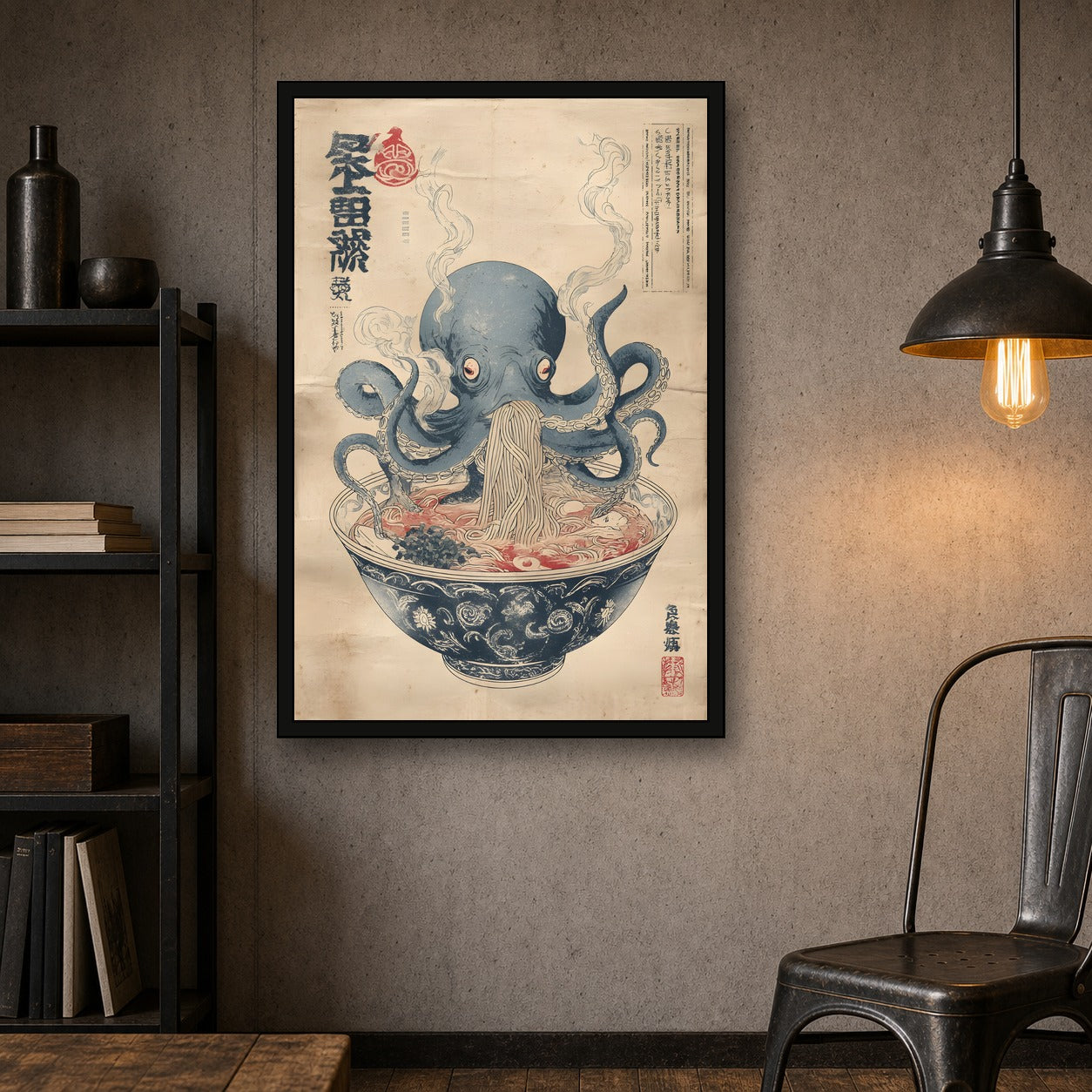 Octopus Ramen Poster, Japanese Food Wall Art, Kitchen Print - 2x3 room mockup