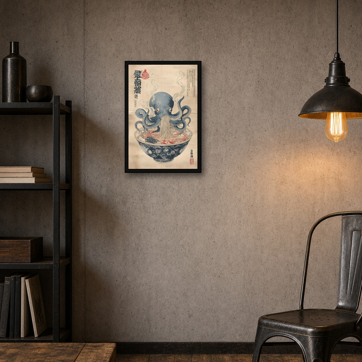 Octopus Ramen Poster, Japanese Food Wall Art, Kitchen Print - 2x3 room mockup