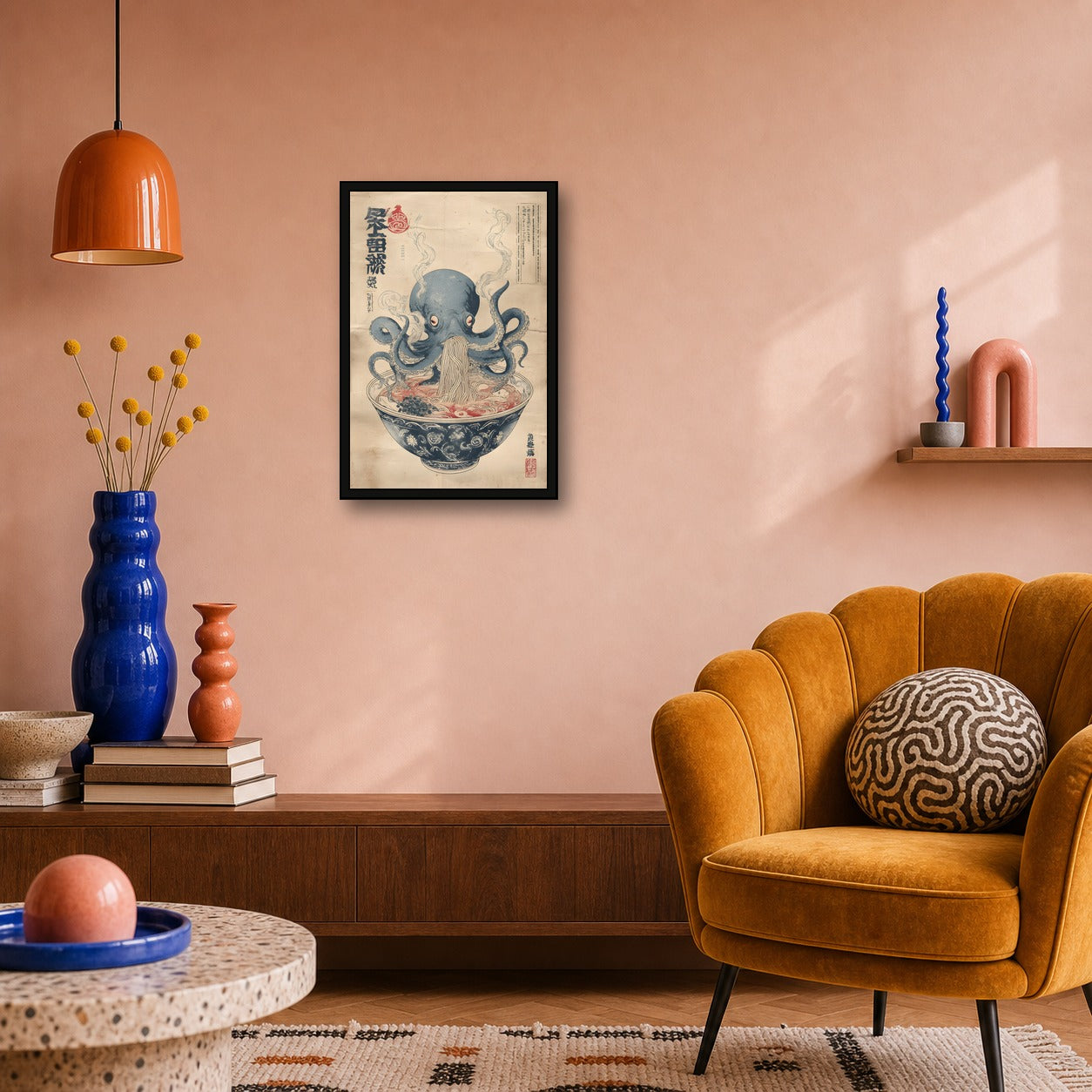 Octopus Ramen Poster, Japanese Food Wall Art, Kitchen Print - 2x3 room mockup