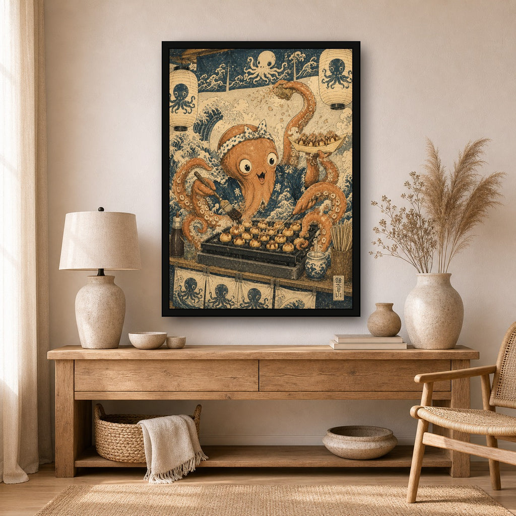 Octopus Takoyaki Stall Japanese Retro Poster Print - A room mockup