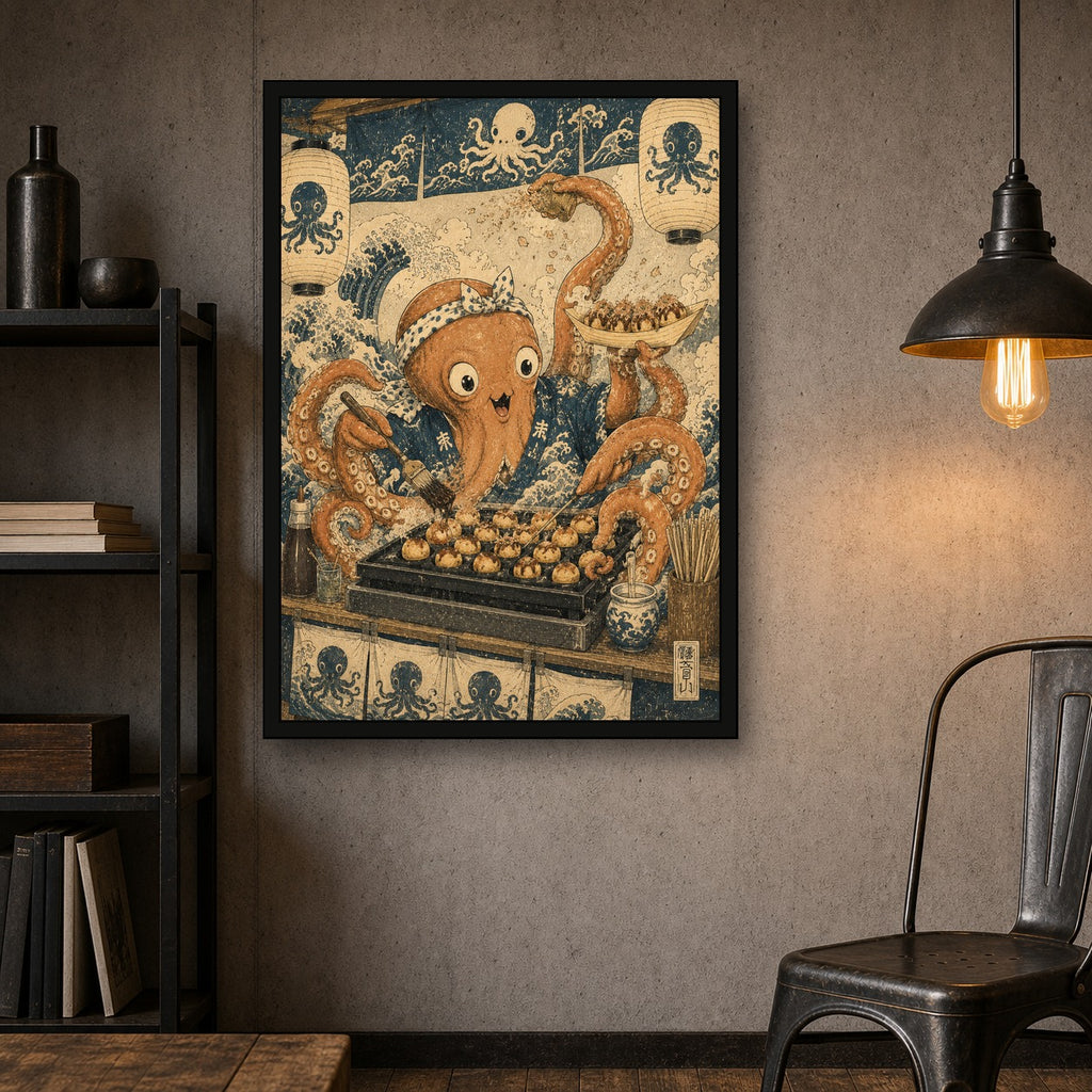 Octopus Takoyaki Stall Japanese Retro Poster Print - A room mockup