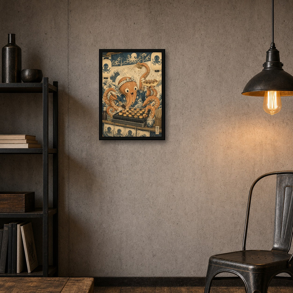 Octopus Takoyaki Stall Japanese Retro Poster Print - A room mockup