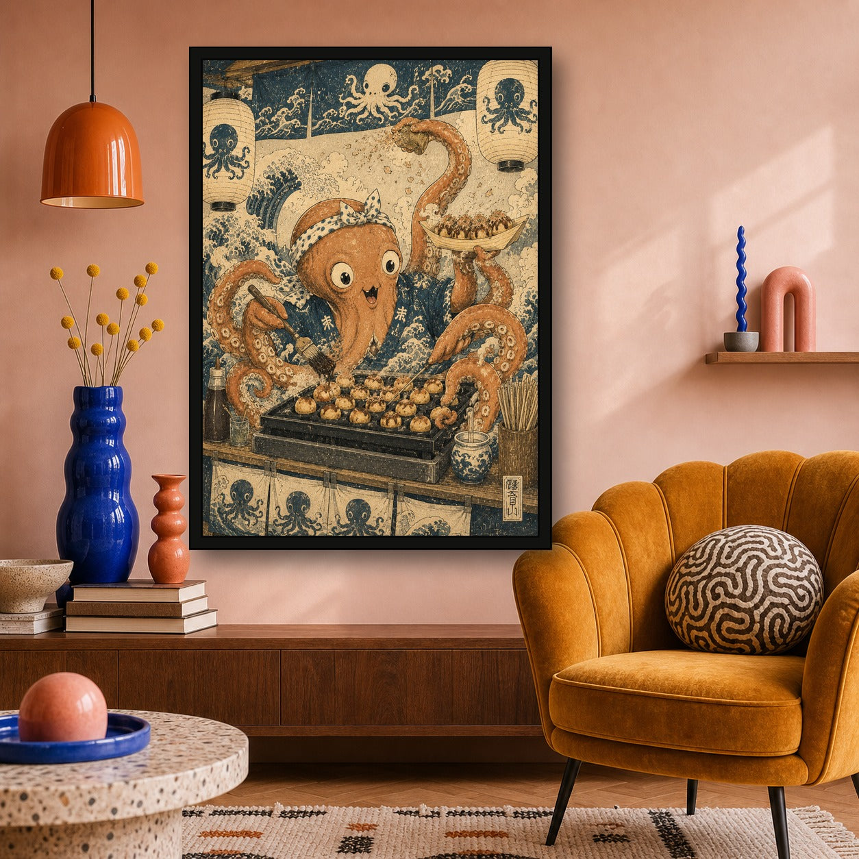 Octopus Takoyaki Stall Japanese Retro Poster Print - A room mockup