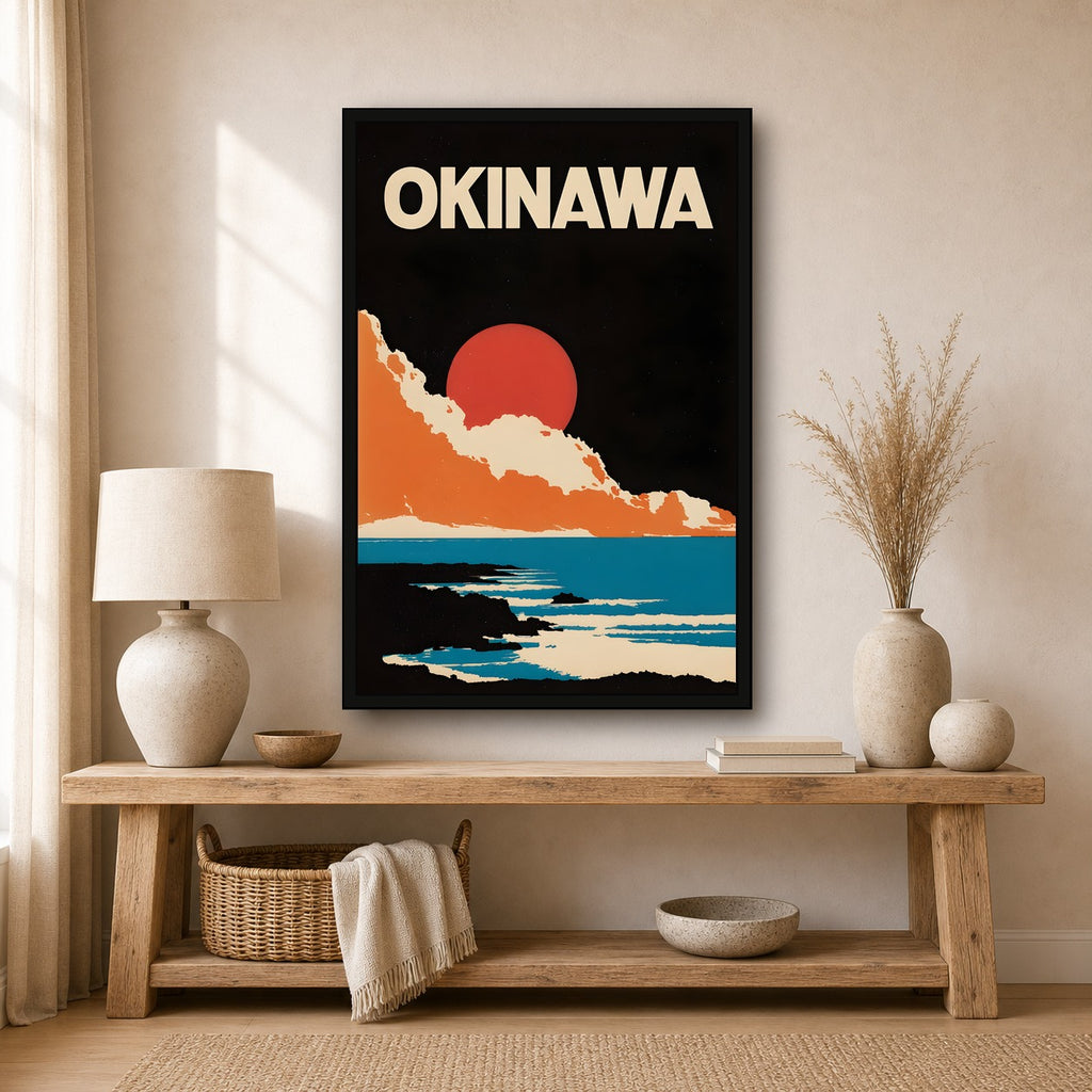 Okinawa Poster, Japanese Island Travel Print, Coastal Wall Art - 2x3 room mockup