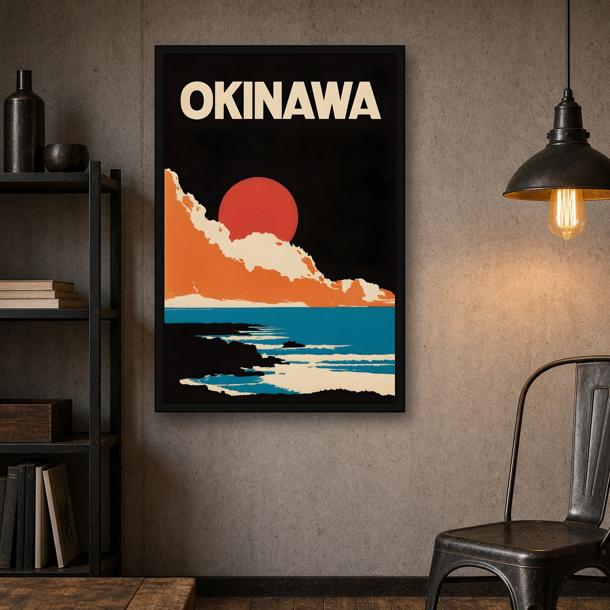 Okinawa Poster, Japanese Island Travel Print, Coastal Wall Art - 2x3 room mockup