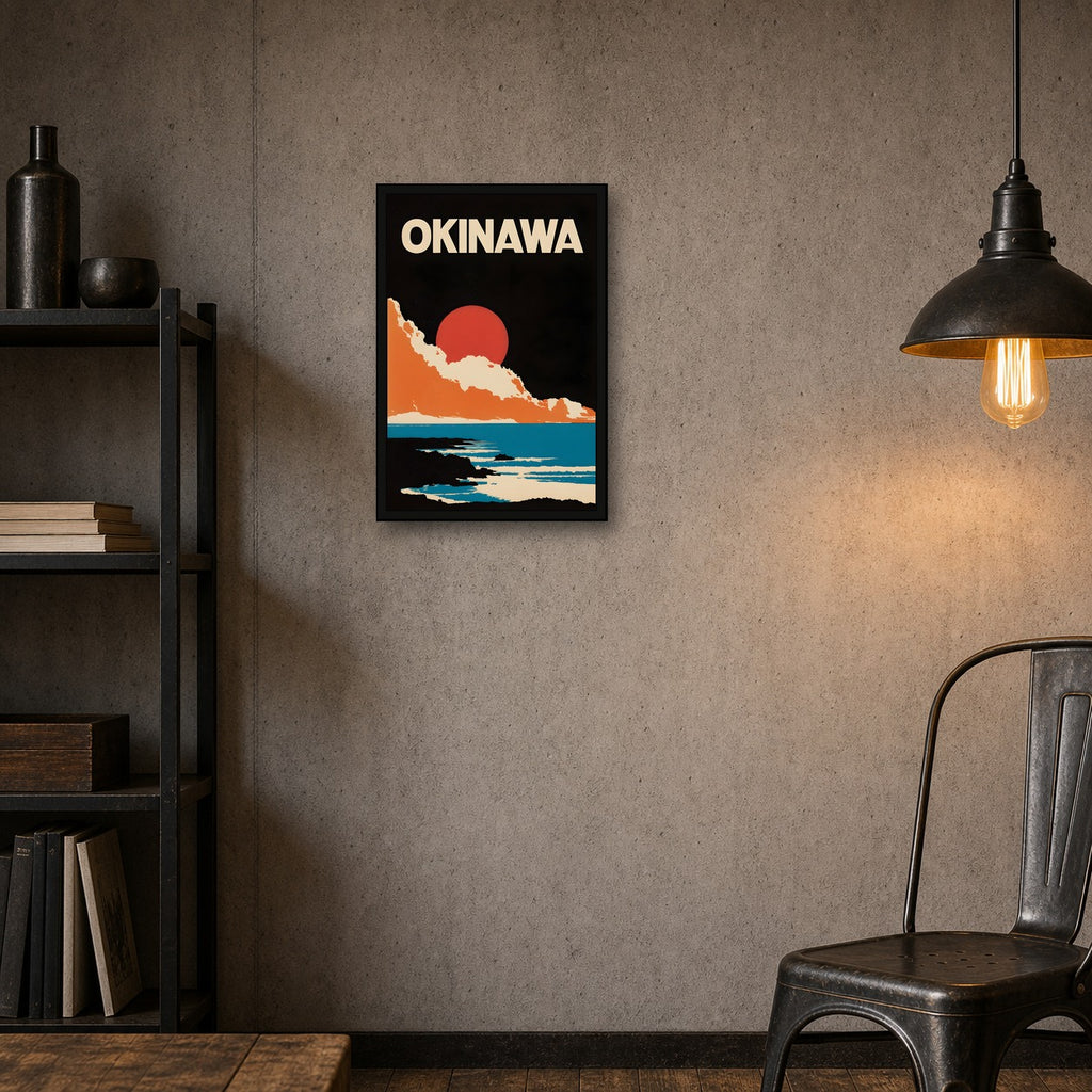 Okinawa Poster, Japanese Island Travel Print, Coastal Wall Art - 2x3 room mockup