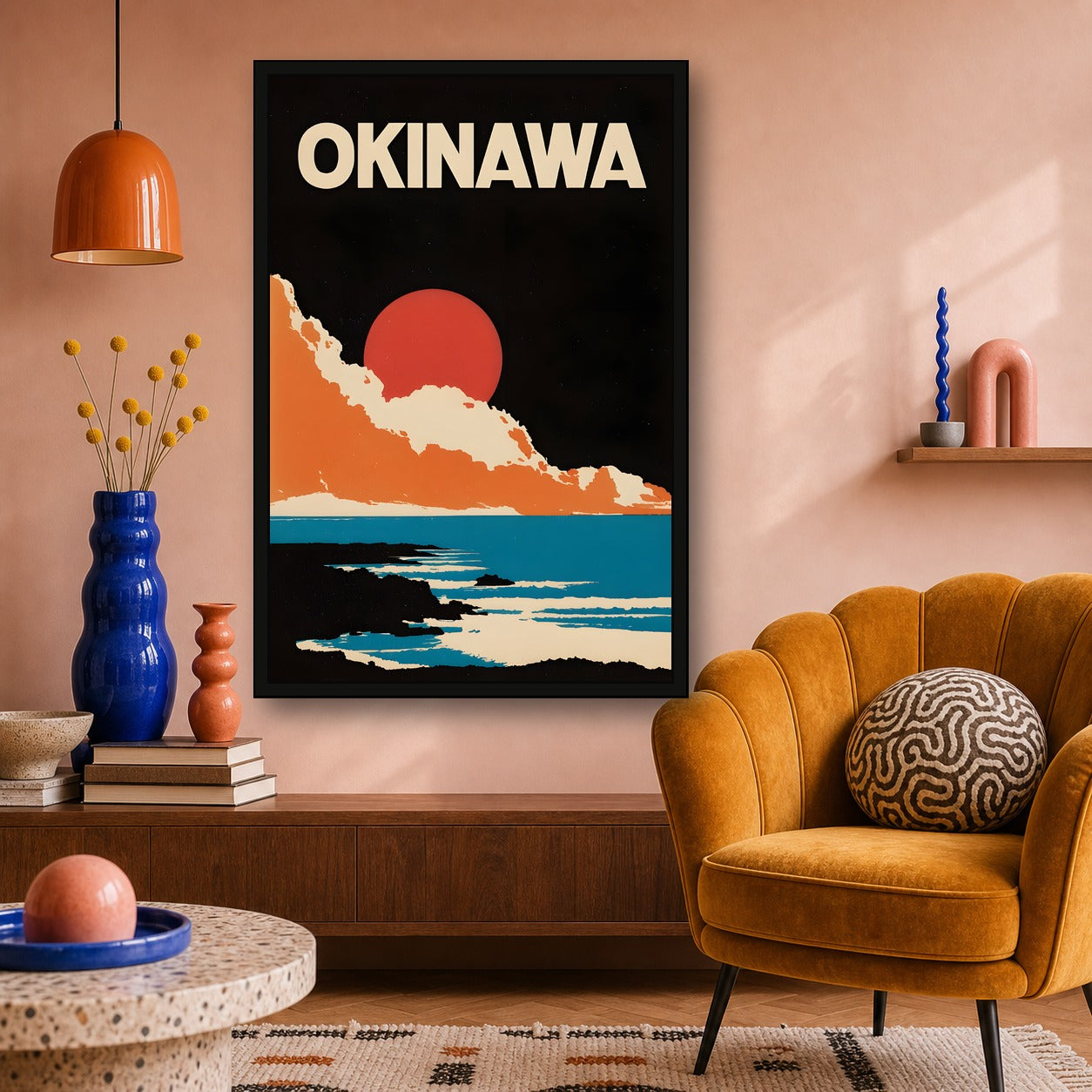 Okinawa Poster, Japanese Island Travel Print, Coastal Wall Art - 2x3 room mockup