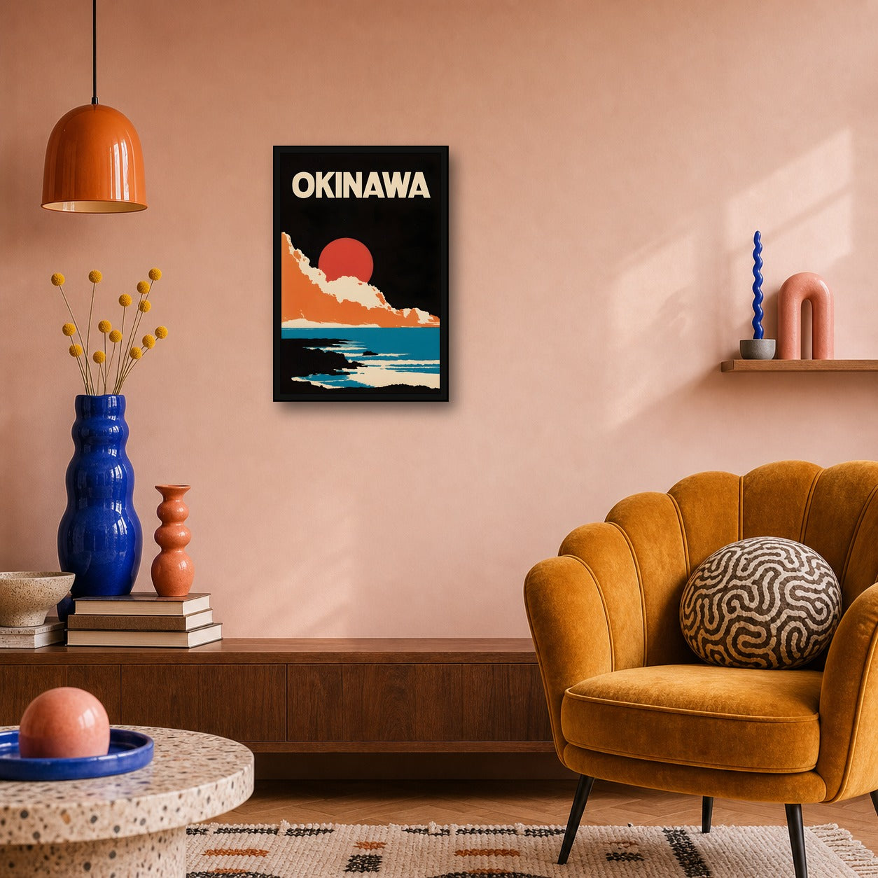 Okinawa Poster, Japanese Island Travel Print, Coastal Wall Art - 2x3 room mockup