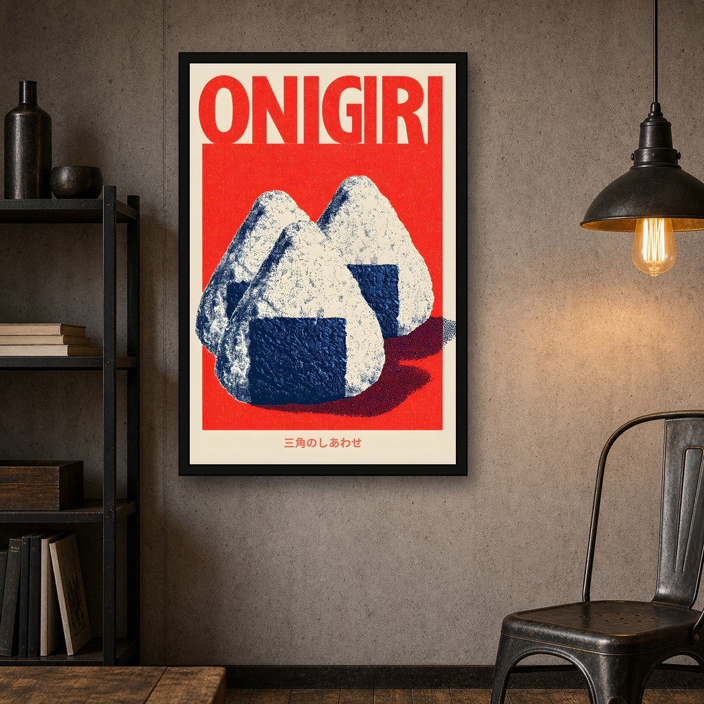 Onigiri Poster, Japanese Rice Ball Kitchen Art, Food Wall Print - 2x3 room mockup