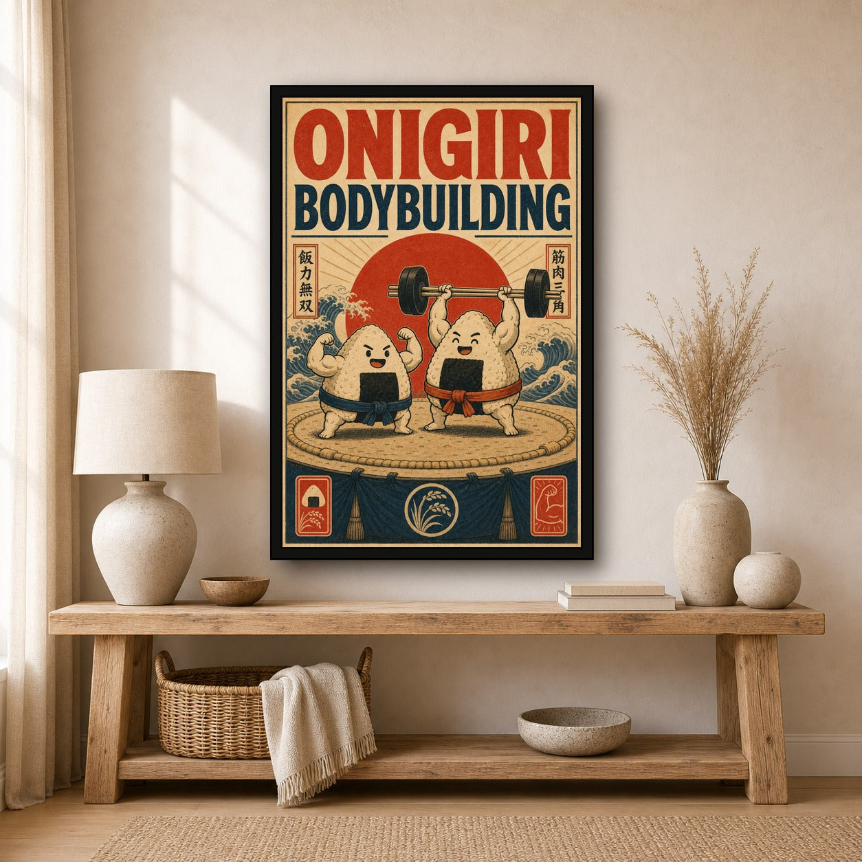 Onigiribodybuilding Japanese Retro Poster Print - 2x3 room mockup