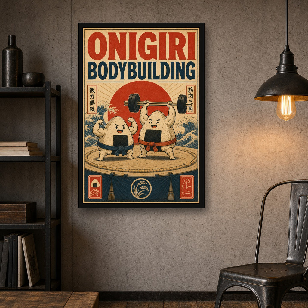 Onigiribodybuilding Japanese Retro Poster Print - 2x3 room mockup