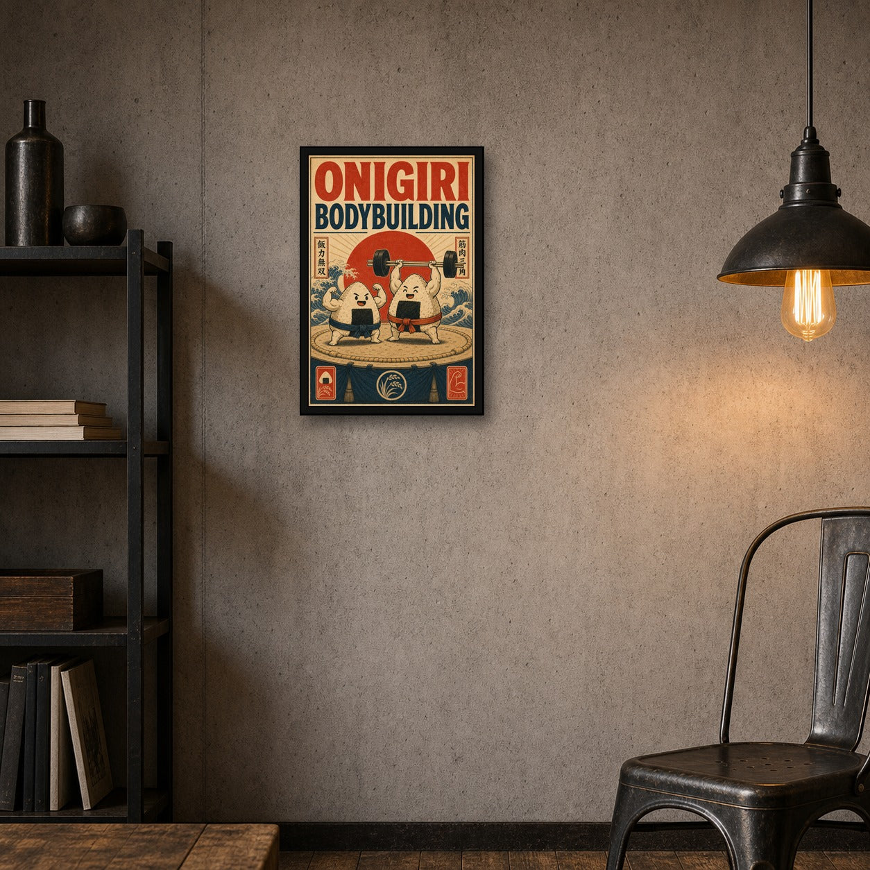 Onigiribodybuilding Japanese Retro Poster Print - 2x3 room mockup
