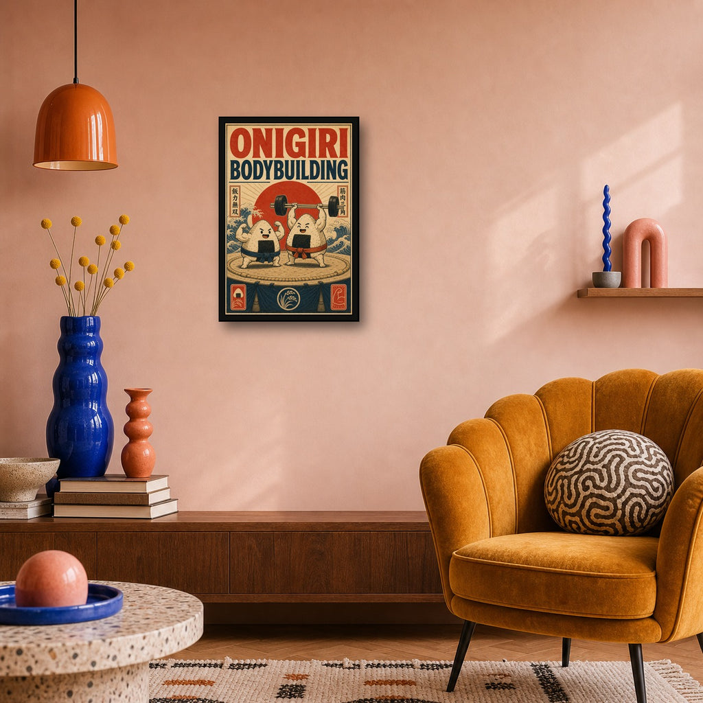 Onigiribodybuilding Japanese Retro Poster Print - 2x3 room mockup