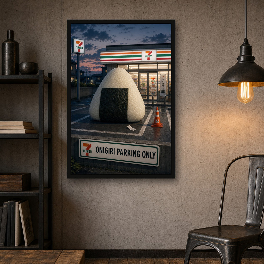 Onigiriparkingonly Logo Japanese Retro Poster Print - 2x3 room mockup