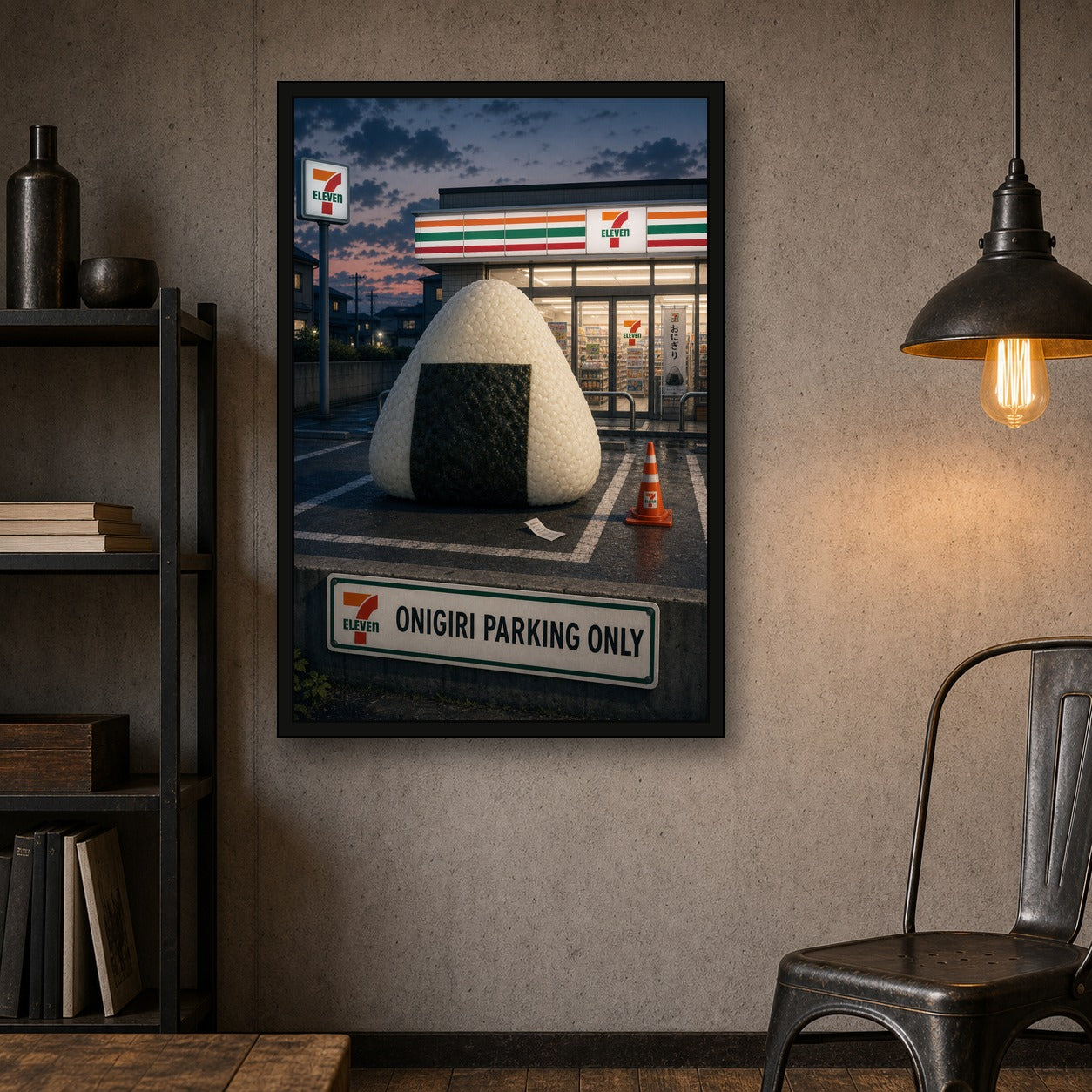 Onigiriparkingonly Logo Japanese Retro Poster Print - 2x3 room mockup