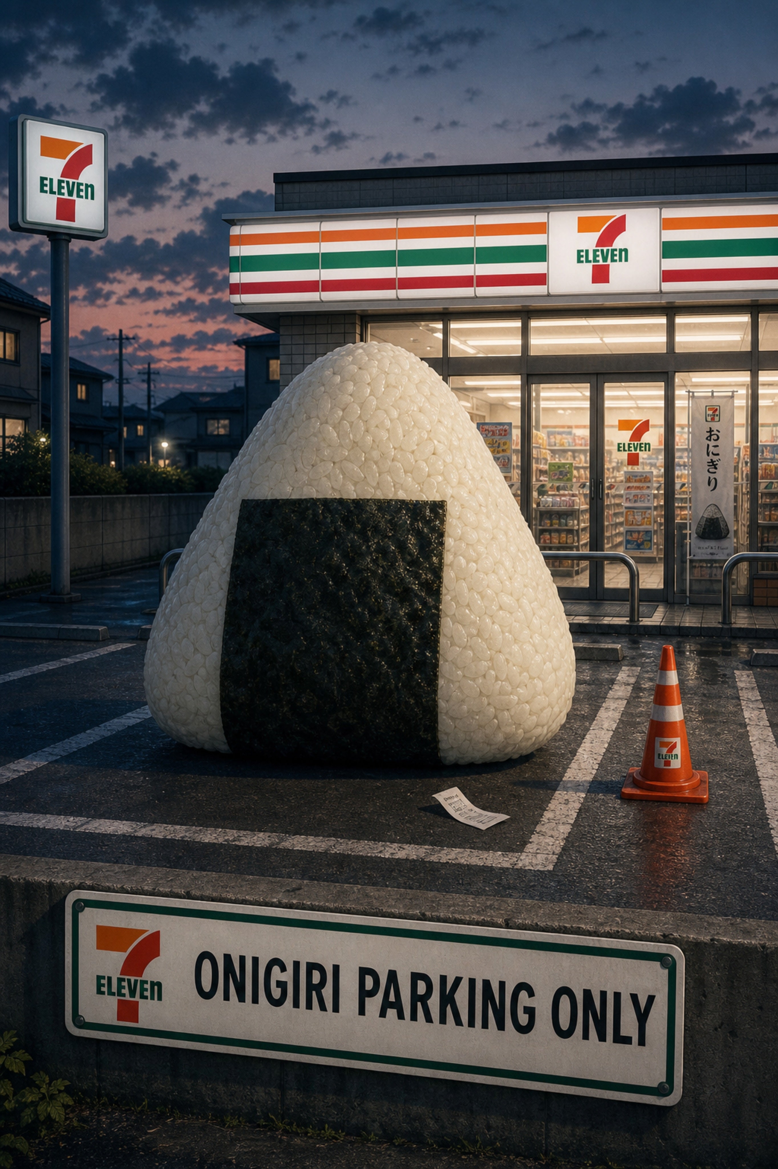 Onigiriparkingonly Logo Japanese Retro Poster Print