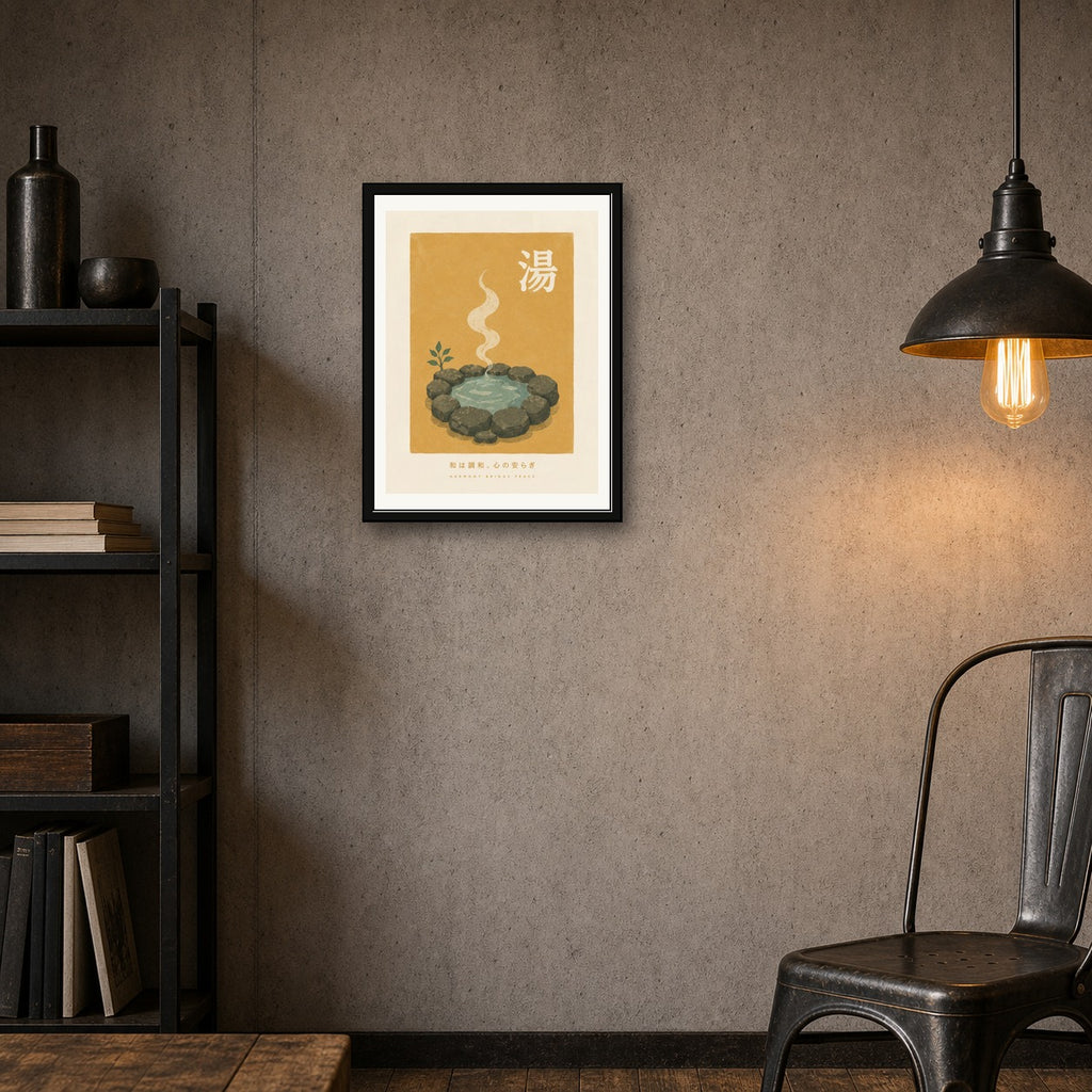 Onsen Hot Spring Poster, Japanese Bathhouse Wall Art, Zen Harmony Print - corrected 3x4 room mockup