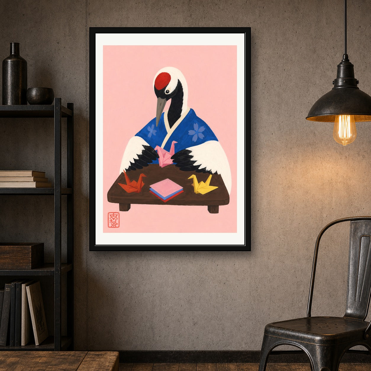 Origami Crane Master Poster, Japanese Folk Art, Serene Pink Wall Decor, Travel Print - corrected A room mockup