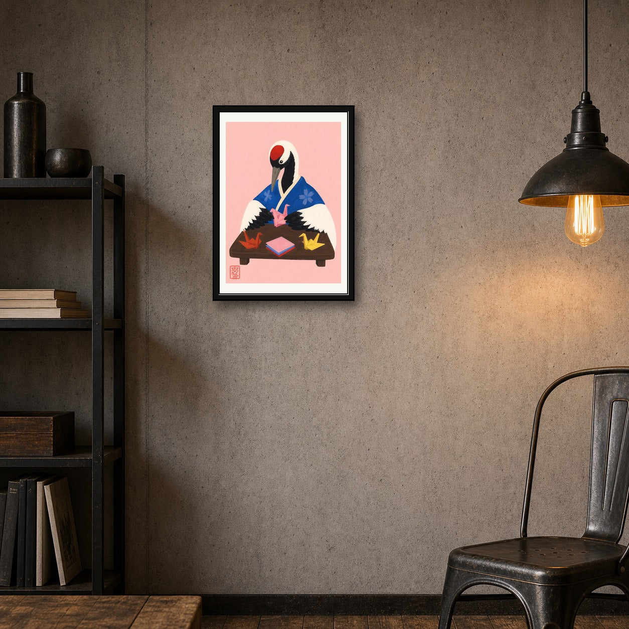 Origami Crane Master Poster, Japanese Folk Art, Serene Pink Wall Decor, Travel Print - corrected A room mockup