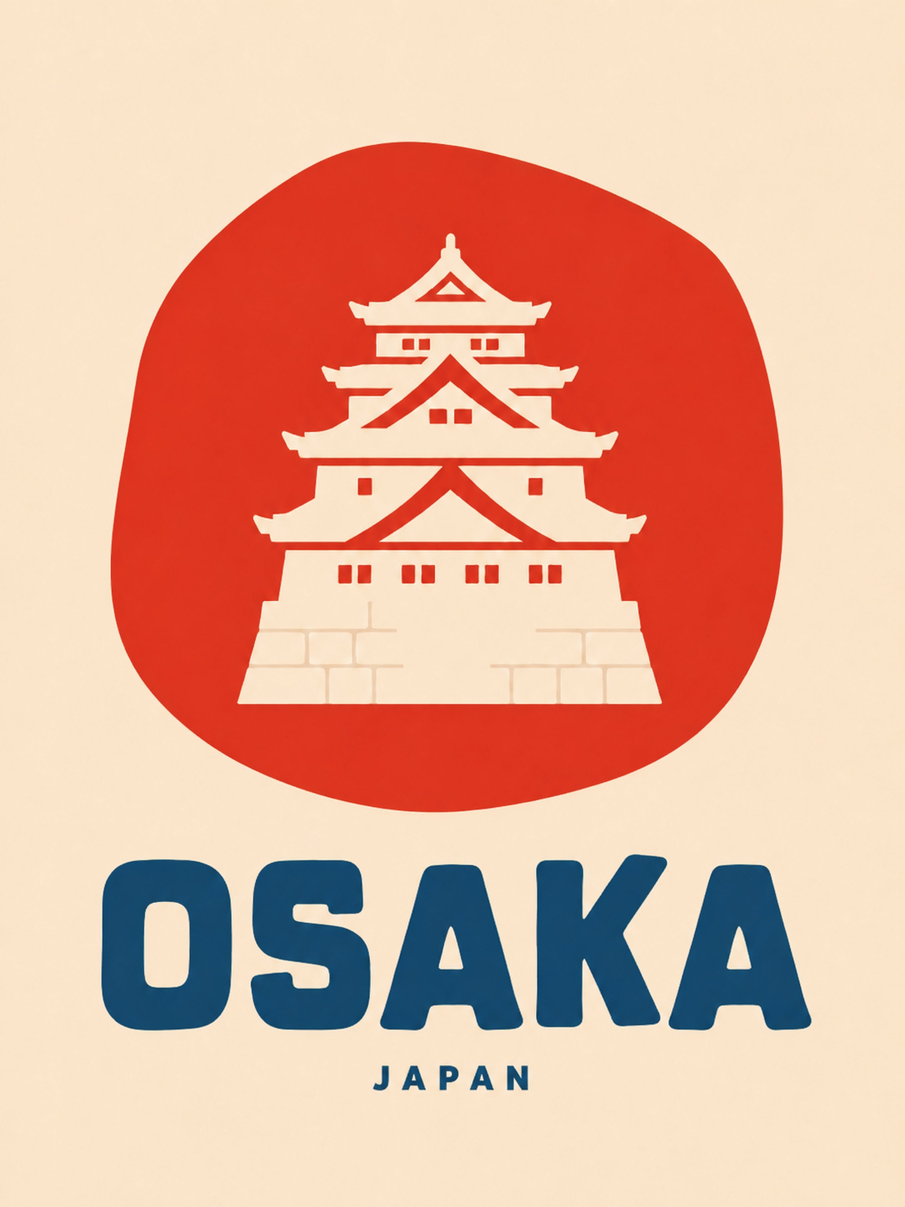 Osaka Castle Travel Poster, Japan Art Print, Japanese Wall Decor in Iconic Red & Blue - corrected 3x4 flat artwork