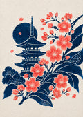 Pagoda Sakura Moon Japanese Retro Poster Print