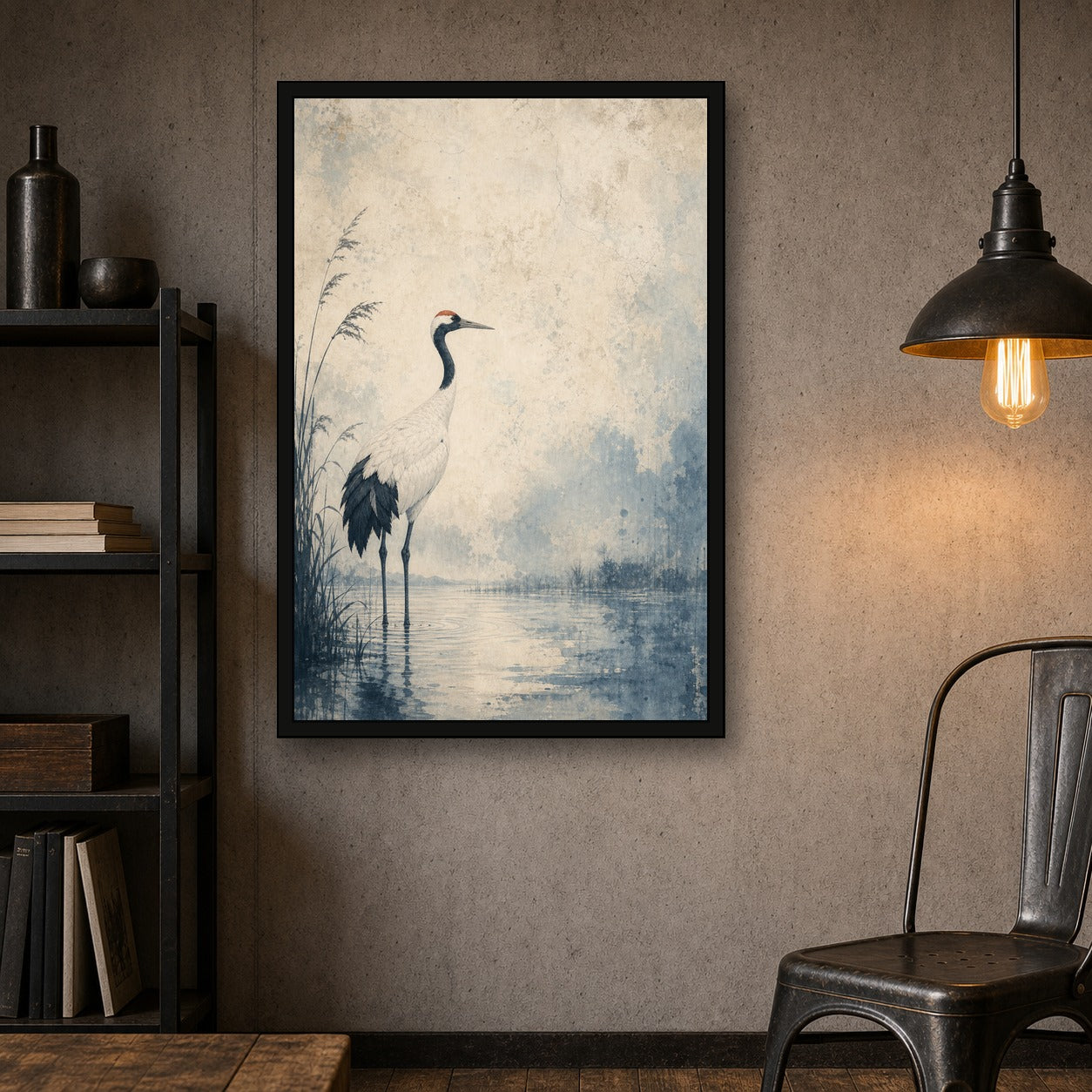 Patinabluecrane 01 Left Japanese Retro Poster Print - 2x3 room mockup