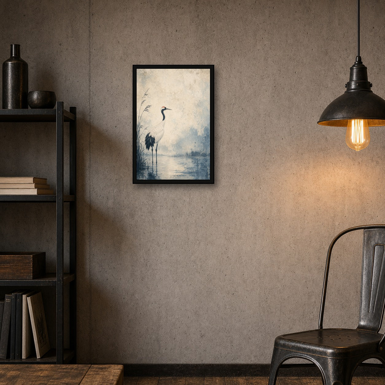 Patinabluecrane 01 Left Japanese Retro Poster Print - 2x3 room mockup