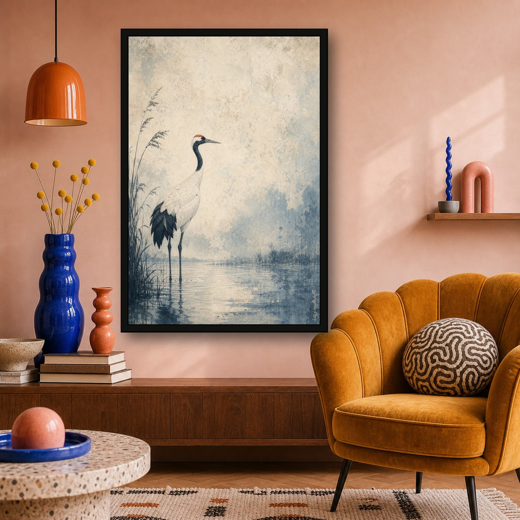 Patinabluecrane 01 Left Japanese Retro Poster Print - 2x3 room mockup