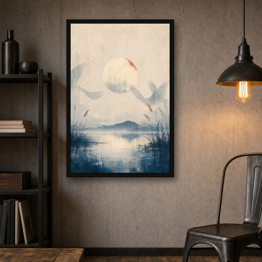 Patinabluecrane 02 Center Japanese Retro Poster Print - 2x3 room mockup