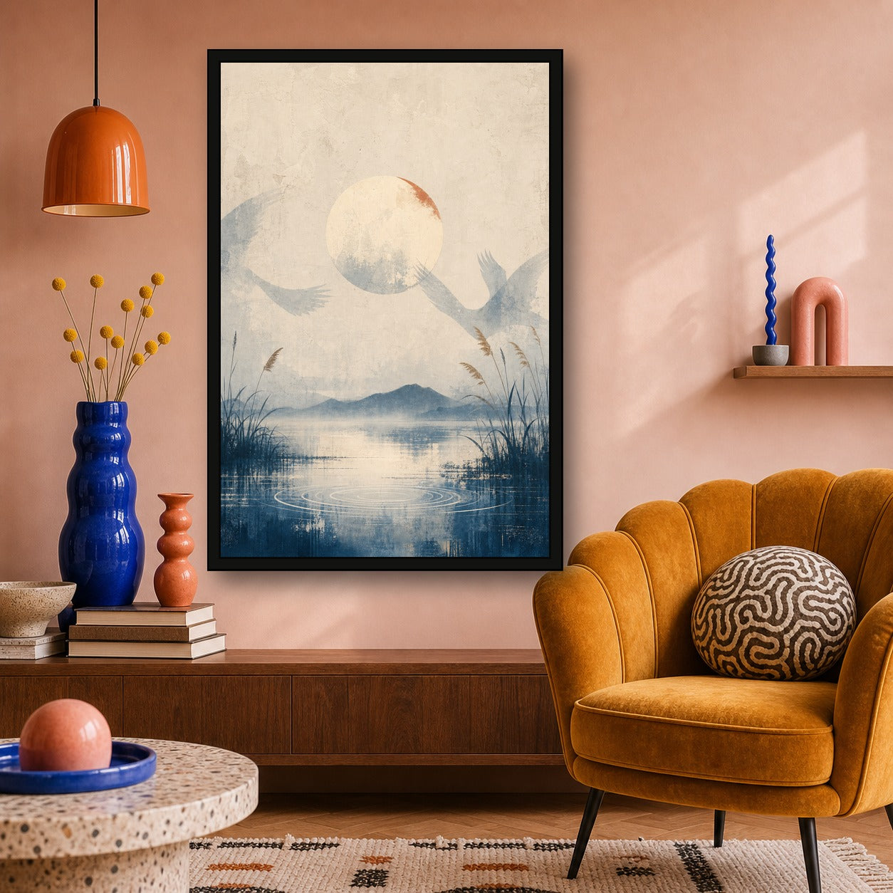 Patinabluecrane 02 Center Japanese Retro Poster Print - 2x3 room mockup