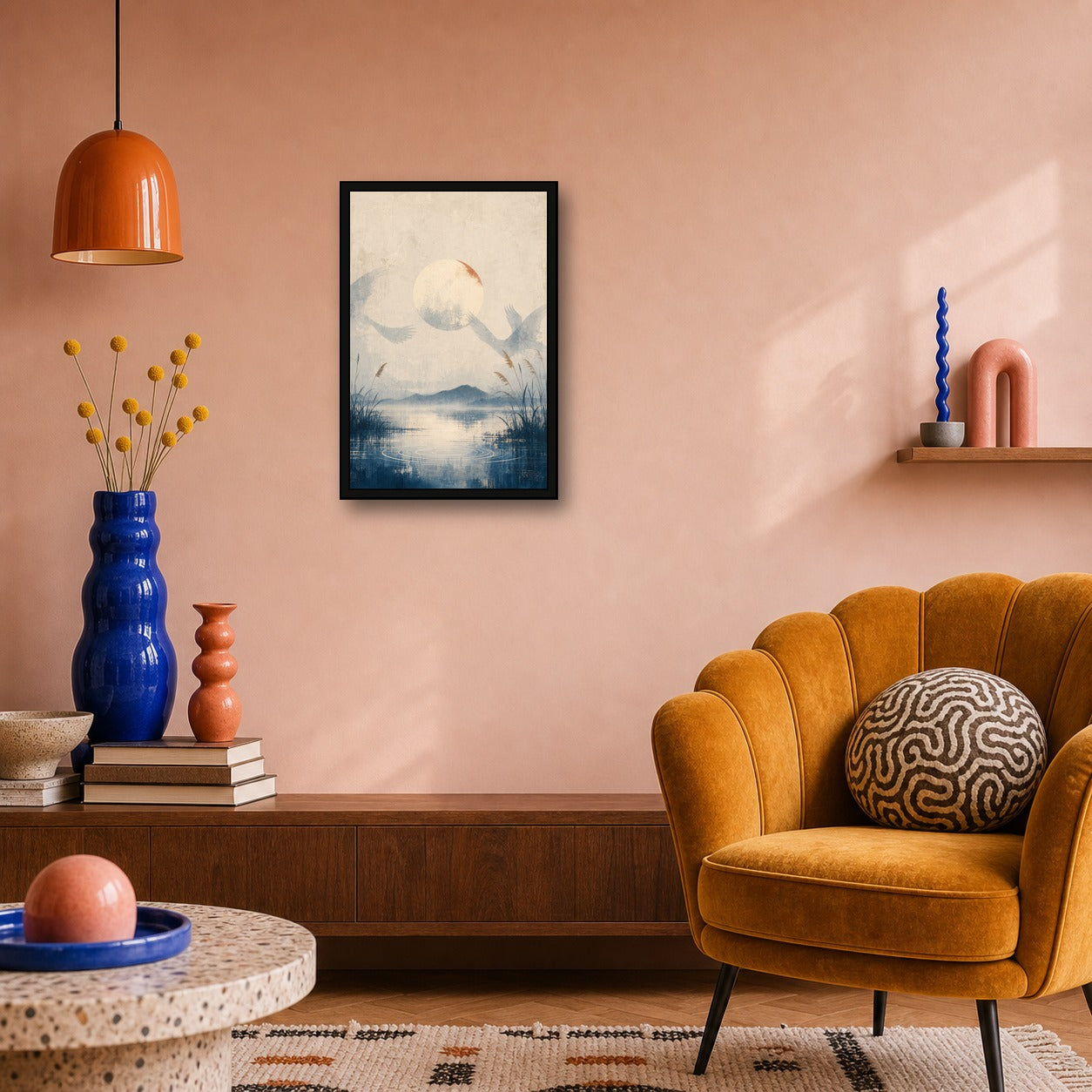 Patinabluecrane 02 Center Japanese Retro Poster Print - 2x3 room mockup
