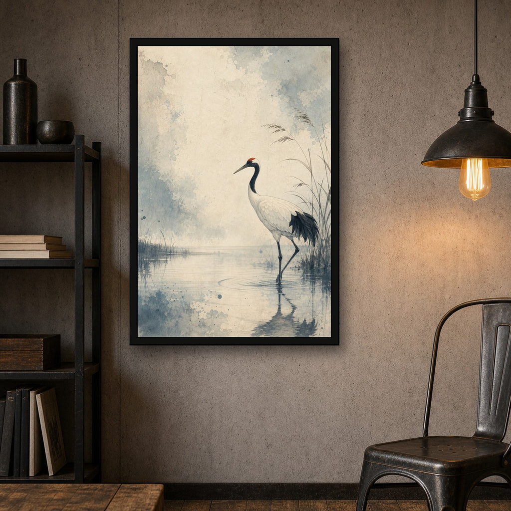 Patinabluecrane 03 Right Japanese Retro Poster Print - 2x3 room mockup