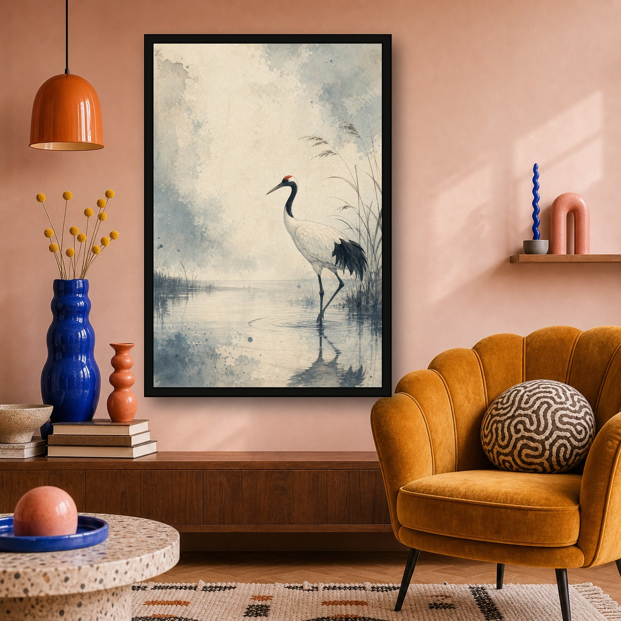 Patinabluecrane 03 Right Japanese Retro Poster Print - 2x3 room mockup