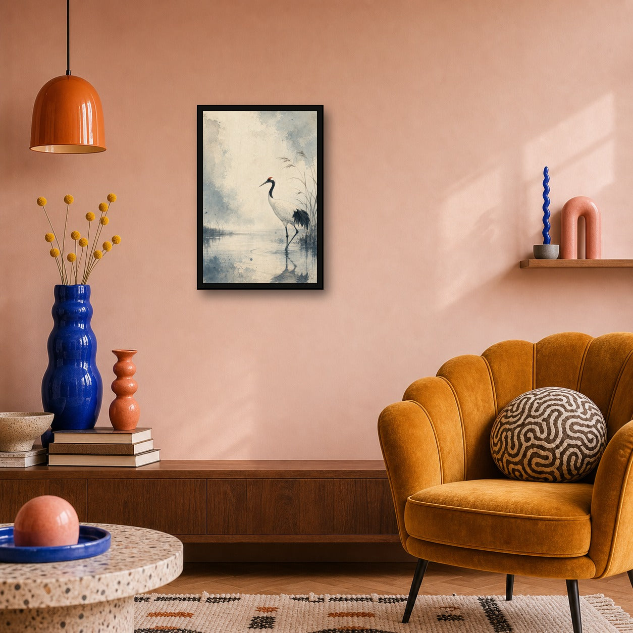 Patinabluecrane 03 Right Japanese Retro Poster Print - 2x3 room mockup
