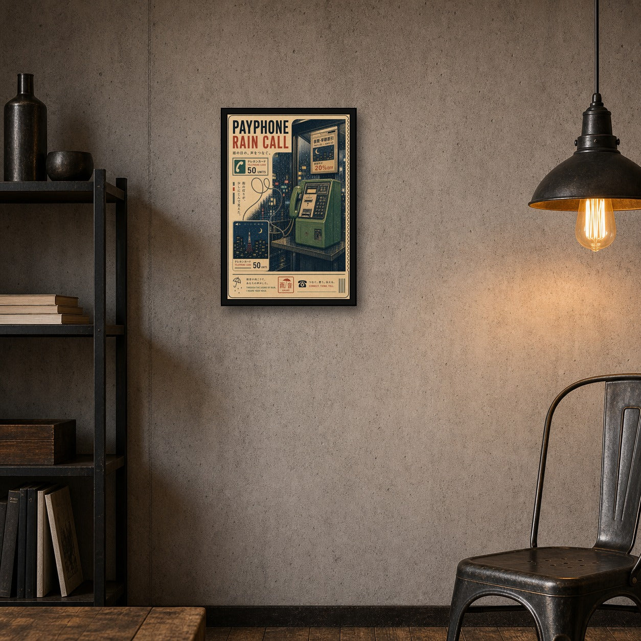 Payphone Rain Call Japanese Retro Poster Print - 2x3 room mockup