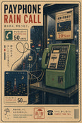 Payphone Rain Call Japanese Retro Poster Print