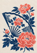 Peony Folding Fan Japanese Retro Poster Print