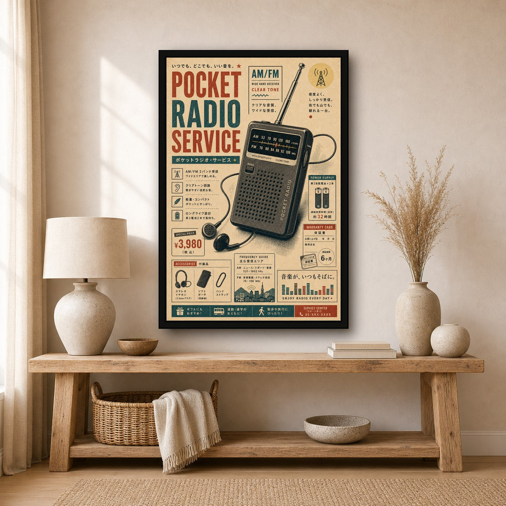 Pocket Radio Service Japanese Retro Poster Print - 2x3 room mockup
