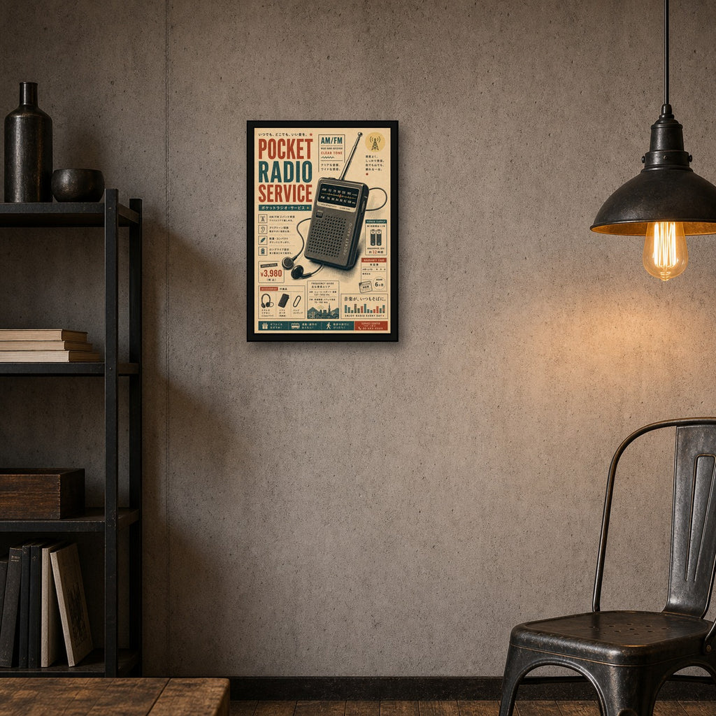 Pocket Radio Service Japanese Retro Poster Print - 2x3 room mockup