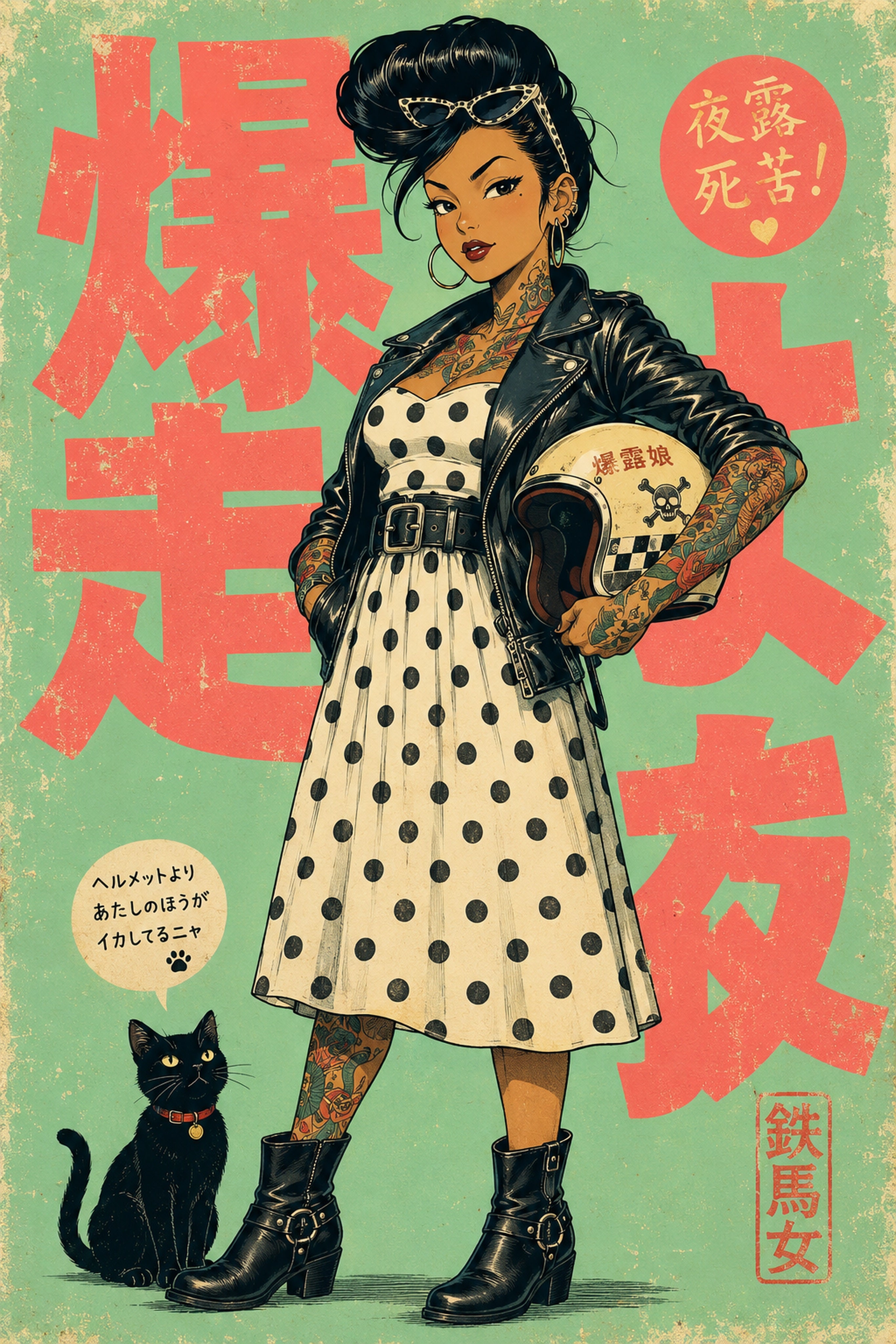 Polka Dot Leather Girl Japanese Retro Poster Print