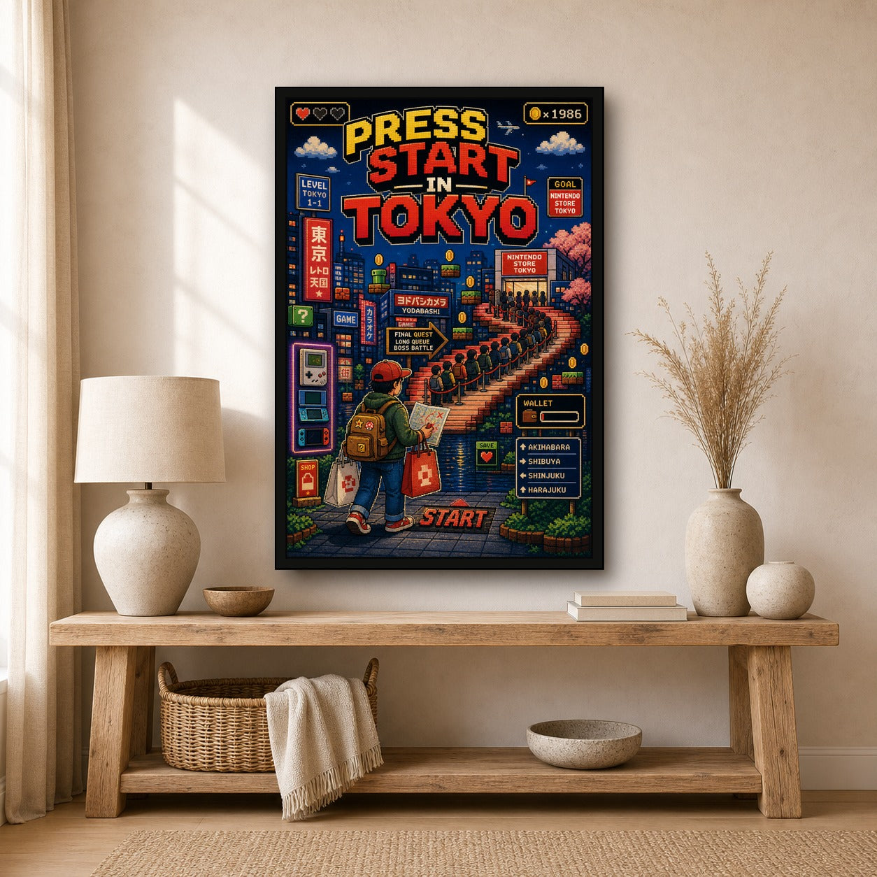 Pressstartintokyo Japanese Retro Poster Print - 2x3 room mockup