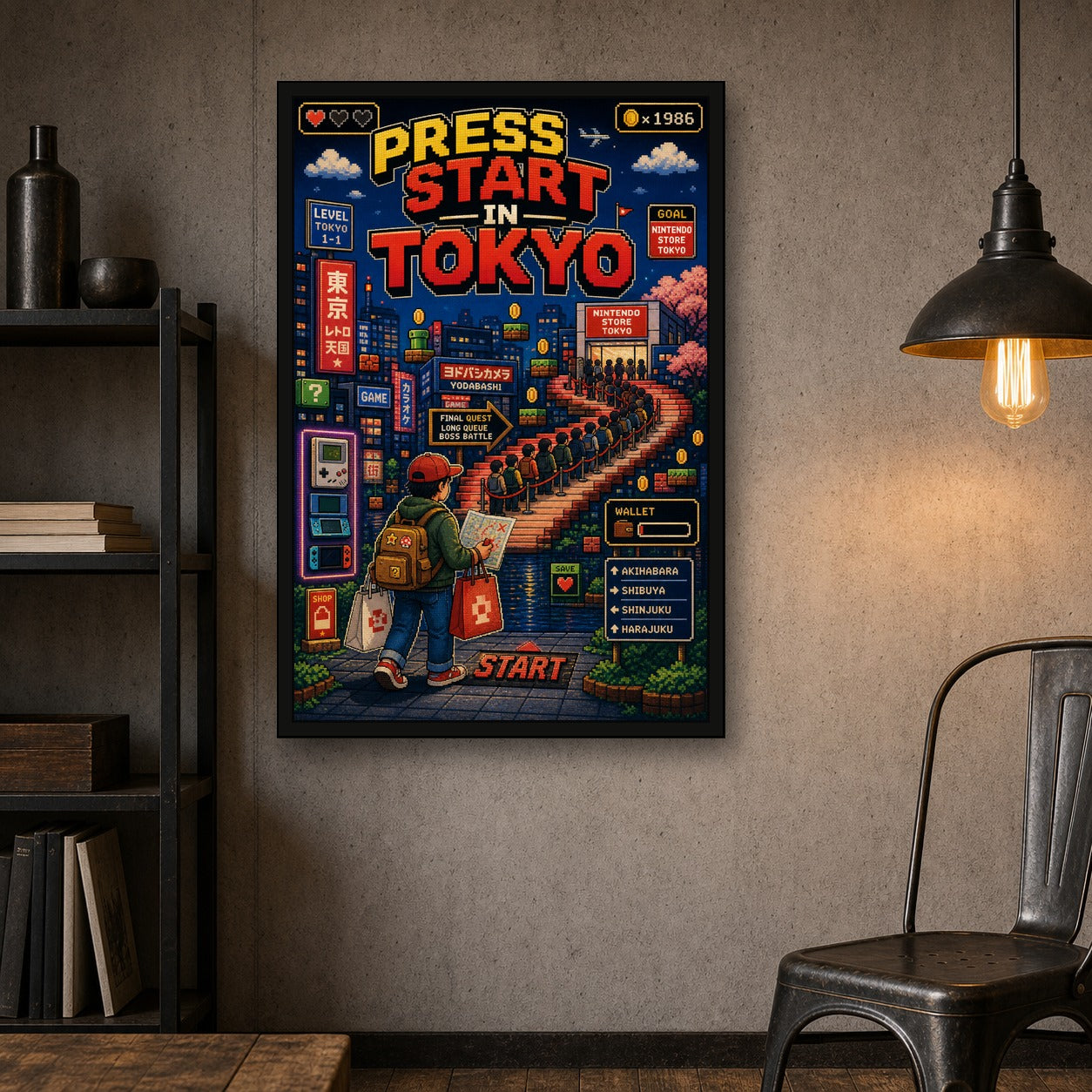 Pressstartintokyo Japanese Retro Poster Print - 2x3 room mockup