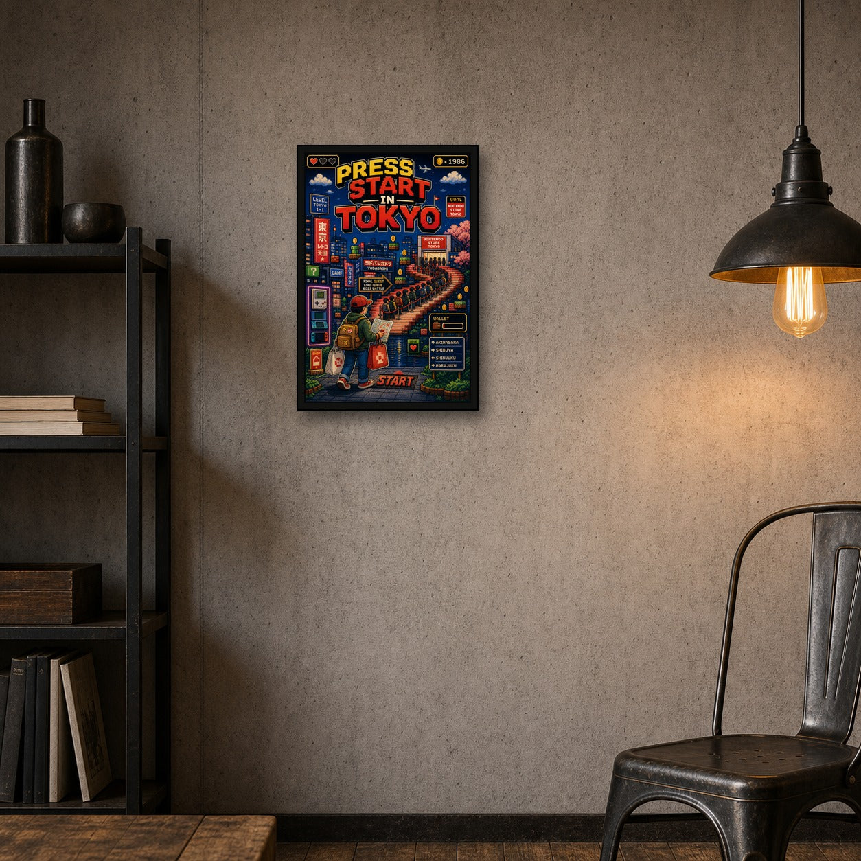 Pressstartintokyo Japanese Retro Poster Print - 2x3 room mockup
