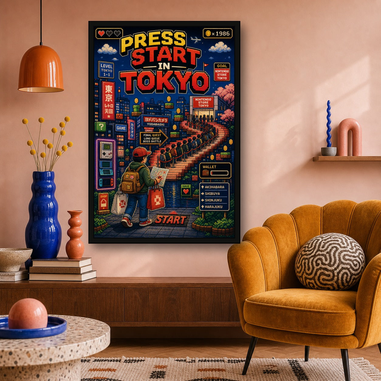 Pressstartintokyo Japanese Retro Poster Print - 2x3 room mockup