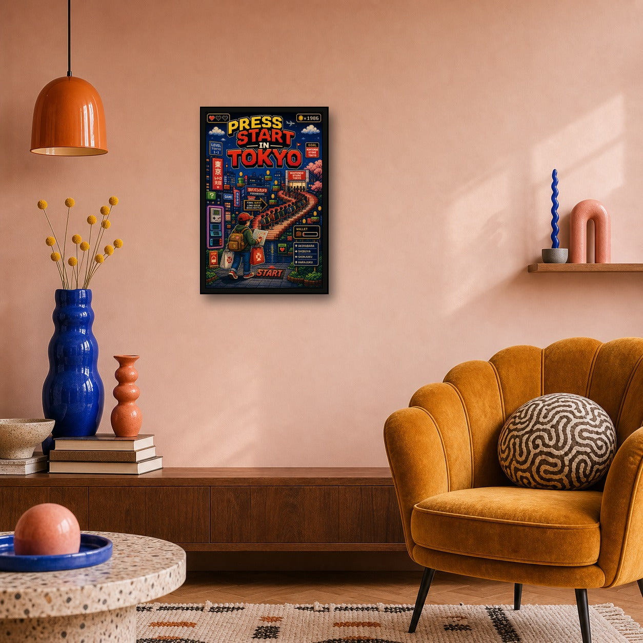Pressstartintokyo Japanese Retro Poster Print - 2x3 room mockup