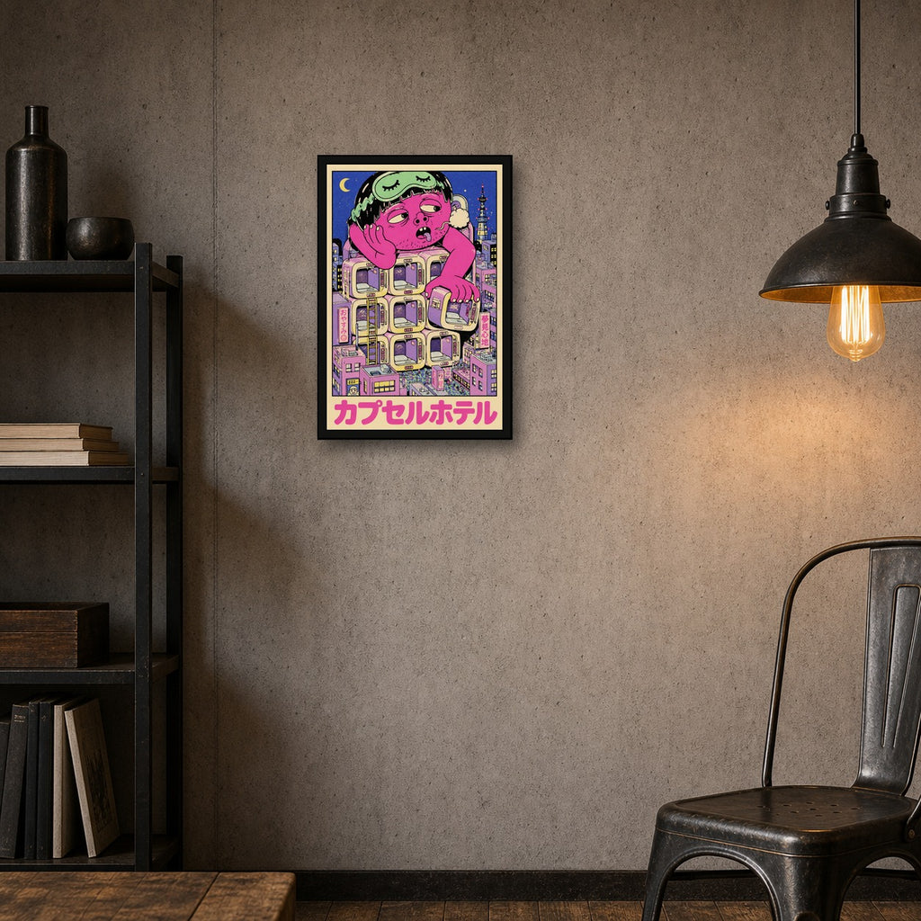 Psychedelic Capsule Hotel Art Print - Vibrant Japan Travel Poster, Unique Wall Decor in Your Choice of Sizes - 2x3 room mockup